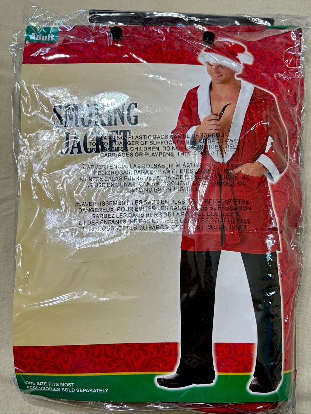 Santa Claus Adult Smoking Jacket Costume One Size Red/White Polyester
